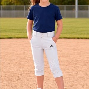 adidas Youth White Baseball Pants with Black Logo